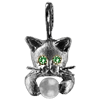 Crouching Kitten Pearl Pendant with Emerald Eyes Sterling Silver