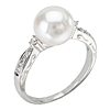 14k White Gold 9mm Freshwater Cultured Pearl Ring With Diamond Accents