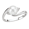 14k White Gold Freshwater Cultured Pearl Bypass Ring With Two Diamonds