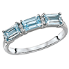14k White Gold Three-Stone Emerald-cut Blue Topaz Ring with Diamond Accents