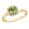 14k Yellow Gold 1 ct Cushion Peridot and Diamond Halo Ring