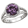 14k White Gold 4 ct Round Amethyst and Diamond Halo Ring With Rope Texture