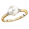 14k Yellow Gold 7.5mm Freshwater Cultured Pearl Ring With Diamond Accents