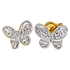 14k Yellow Gold and Rhodium .06 ct Diamond Pave Butterfly Earrings