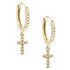 14k Yellow Gold Cross Micro Pave Diamond Hoop Earrings