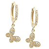 14k Yellow Gold Butterfly Micro Pave Diamond Hoop Earrings