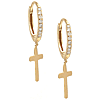 14k Yellow Gold Cross Dangle Micro Pave Diamond Hoop Earrings