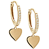 14k Yellow Gold Heart Micro Pave Diamond Hoop Earrings