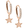 14k Rose Gold Star Dangle Micro Pave Diamond Hoop Earrings