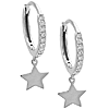 14k White Gold Star Dangle Micro Pave Diamond Hoop Earrings