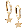 14k Yellow Gold Star Dangle Micro Pave Diamond Hoop Earrings