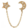 14k Yellow Gold Moon and Star Micro Pave Diamond Connected Single Earring