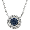 14k White Gold .16 ct Blue Sapphire Halo Necklace with Diamonds