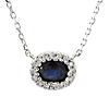 14k White Gold .21 ct Oval Sapphire Halo Necklace with Diamonds