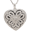 Sterling Silver Pave Diamond Filigree Heart Locket Necklace