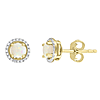 14k Yellow Gold 0.45 ct tw Opal and Diamond Halo Stud Earrings AA Quality