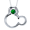 Sterling Silver Emerald Mickey Mouse Pendant on 18in Box Chain