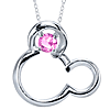 Sterling Silver Pink Sapphire Mickey Mouse Pendant on 18in Box Chain