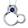 Sterling Silver Blue Sapphire Mickey Mouse Pendant on 18in Box Chain