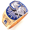 Yellow Gold Masonic Ring with Blue Enamel Sunburst Top