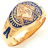Yellow Gold Masonic Ring with Elaborate Blue Enamel Design