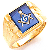 Yellow Gold Rectangular Masonic Ring with Grooved Sides