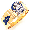 Yellow Gold 8.5mm Masonic Wedding Band with Blue Enamel