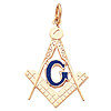 Yellow Gold 1 1/8in Masonic G Compass and Square Pendant