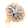 Eastern Star Ring with Oval Top and Beaded Texture Yellow Gold