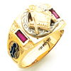Yellow Gold Masonic Ring with Created Red Sapphires