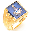 Yellow Gold Masonic Ring with Rectangular Stone and Grooves
