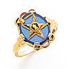Eastern Star Past Matron Ring with Oval Blue Stone Yellow Gold