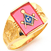 Yellow Gold Rectangular Masonic Ring with Scooped Sides