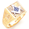 Yellow Gold Square Blue Lodge Ring with Sunburst