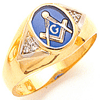 Yellow Gold Masonic Blue Lodge Ring with Diamond Accents