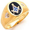 Yellow Gold Masonic Ring with Satin Finish and Diamond Accents