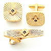 Gold Plated Masonic Cufflinks & Tie Bar Set with Sunburst Design