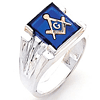 Sterling Silver Rectangular Masonic Ring with Grooved Sides
