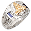 Sterling Silver Past Master Mason Ring with Simulated Sapphires