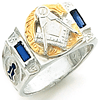 Sterling Silver Two Tone Masonic Ring with Simulated Sapphires