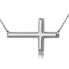 14kt White Gold 3/4in Sideways Cross with Adjustable Chain