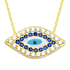 14k Yellow Gold Black Blue White Cubic Zirconia Evil Eye Necklace