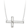 Sterling Silver 5/8in Sideways Cross Necklace with Diamond Accent