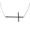 Sterling Silver 1 1/8in Black CZ Sideways Cross 18in Necklace