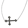 Sterling Silver Black CZ Sideways Fancy Cross Necklace