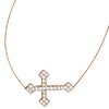 Rose Gold-plated Sterling Silver CZ Sideways Fancy Cross Necklace