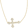 Gold-plated Sterling Silver CZ Fancy Sideways Cross Necklace