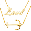 14k Yellow Gold Love and Anchor Layered Duo Necklace