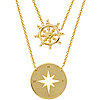 14k Yellow Gold Ship's Wheel and Compass Layered Duo Necklace