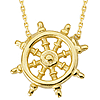 14k Yellow Gold Nautical Ship's Wheel Necklace